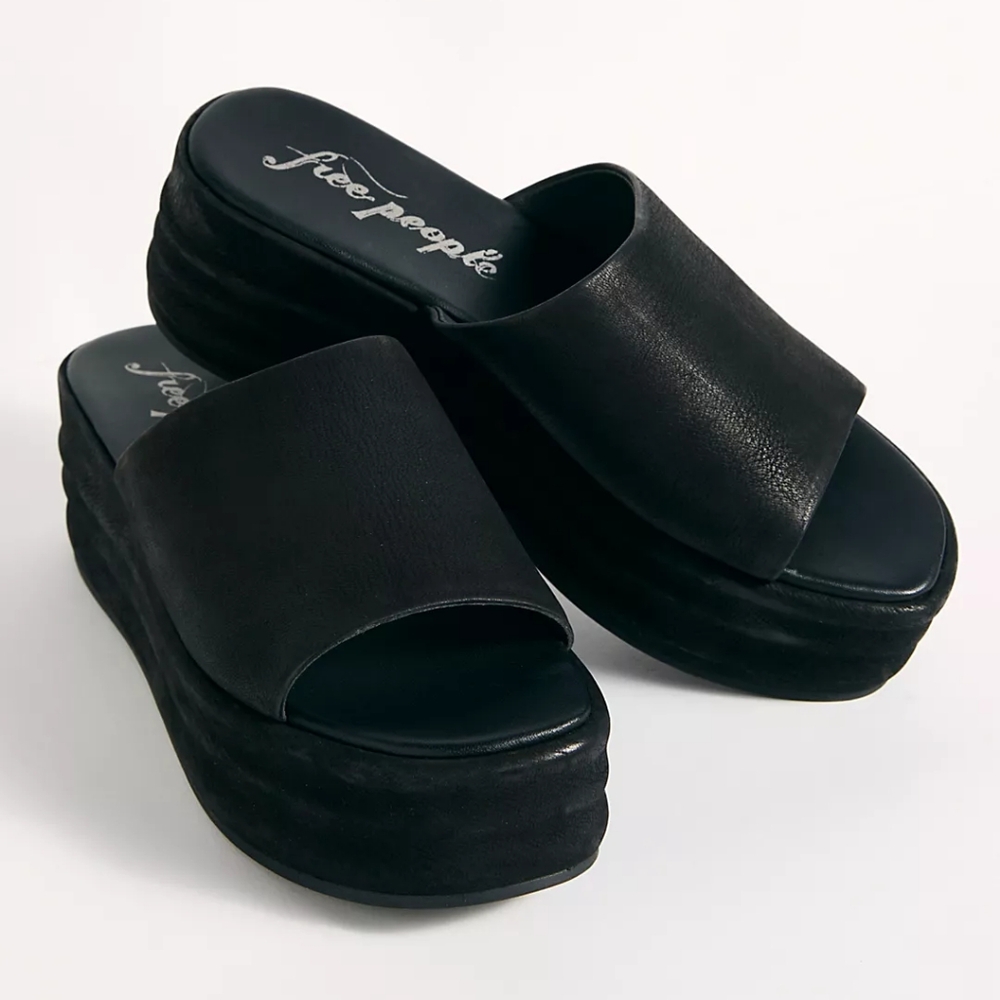 Free People Black Platform Slide Sandals